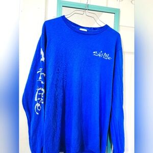 Men’s Blue Salt Life long sleeve shirt Size M medium Skull Hooks Fishing